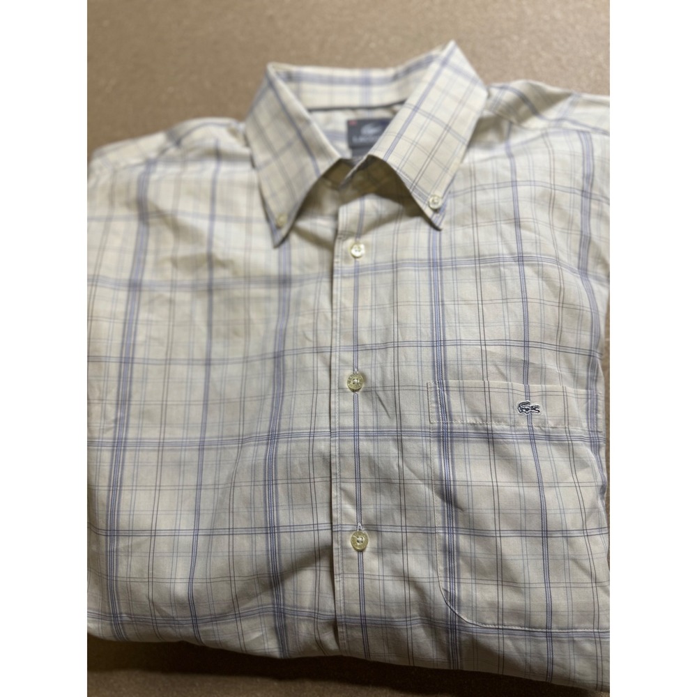 Lacoste Mens Plaid Button Down Long Sleeve Dress Shirt Casual 44